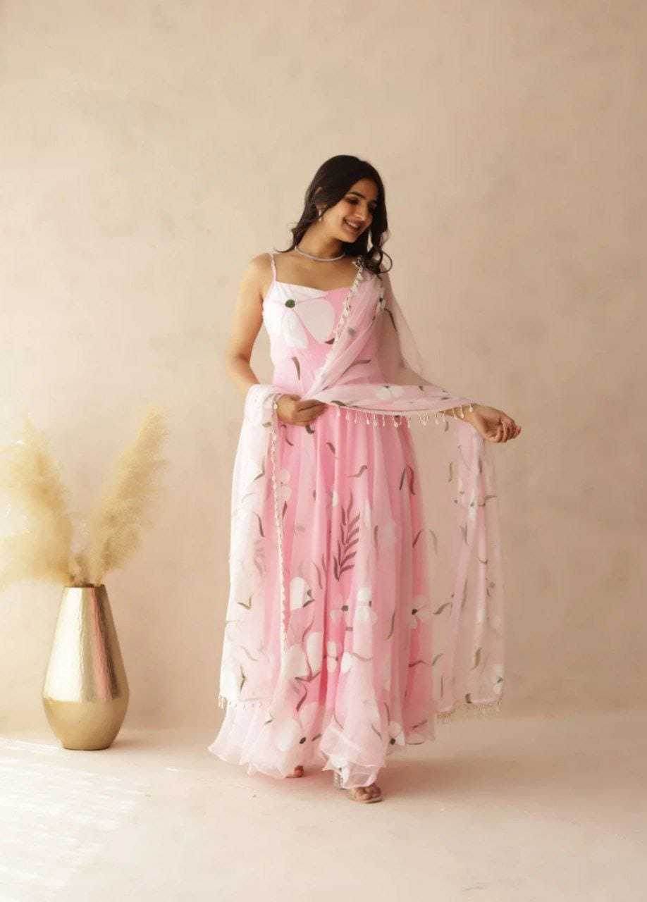 Georgette Printed Pink Gown - MYLUXURY LANE ENTERPRISE